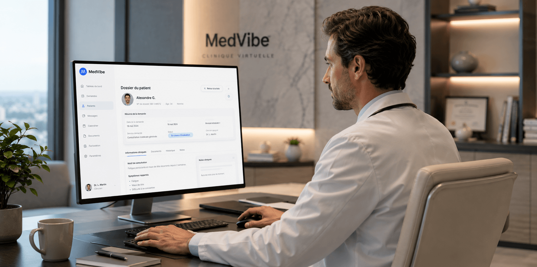 A Canadian nurse practitioner reviewing a patient's request on the MedVibe platform